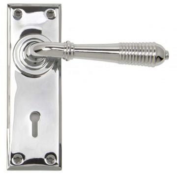 Reeded Lever Lock on Backplate Polished Chrome Plate
