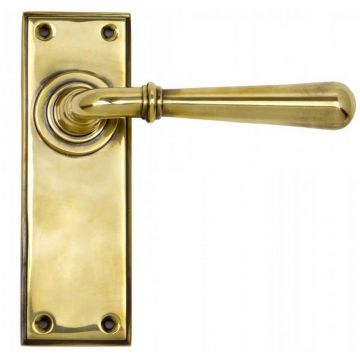 Newbury Lever Latch on Backplate Aged Brass Unlacquered