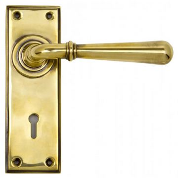 Newbury Lever Lock on Backplate Aged Brass Unlacquered