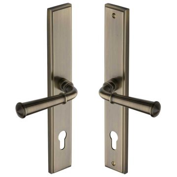 Colonial Lever Handle on Back Plate Right Hand 286 mm Brushed Antique Brass Lacquered