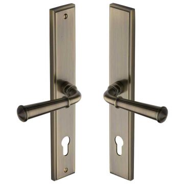 Colonial Lever Handle on Back Plate Left Hand 286 mm Brushed Antique Brass Lacquered