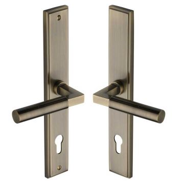 Bauhaus Lever Handle on Back Plate Right Hand 286 mm Brushed Antique Brass Lacquered