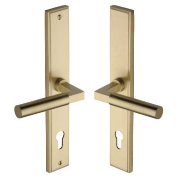 Bauhaus Lever Handle on Back Plate Right Hand 286 mm Satin Brass Lacquered
