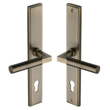 Bauhaus Lever Handle on Back Plate Left Hand 286 mm Brushed Antique Brass Lacquered