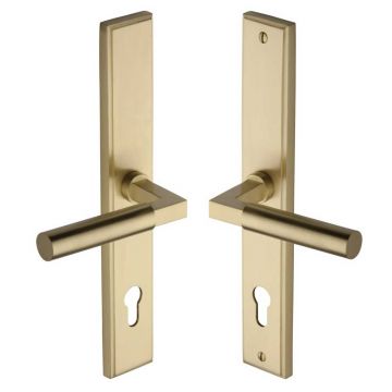 Bauhaus Lever Handle on Back Plate Left Hand 286 mm Satin Brass Lacquered