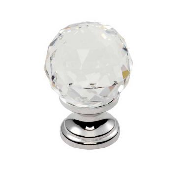 Faceted Crystal Knob 25 mm Polished Chrome Plate