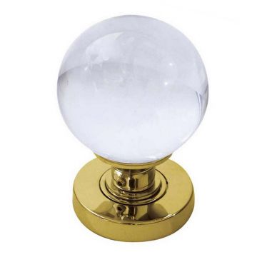Plain Glass Mortice Knob Sprung Rose Polished Brass Lacquered