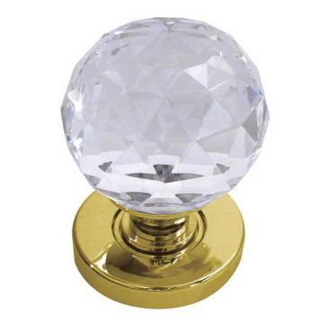Faceted Glass Mortice Knob Sprung Roses Polished Brass Lacquered