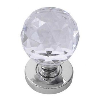 Faceted Glass Mortice Knob Sprung Roses Polished Chrome Plate