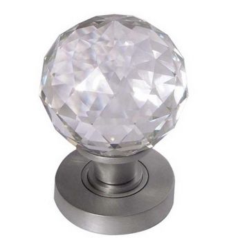Faceted Glass Mortice Knob Sprung Roses Satin Chrome Plate
