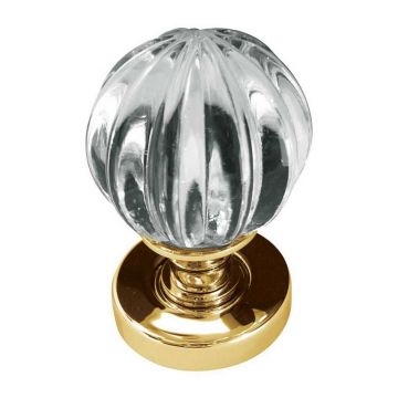 Pumpkin Glass Mortice Knob Sprung Rose Polished Brass Lacquered