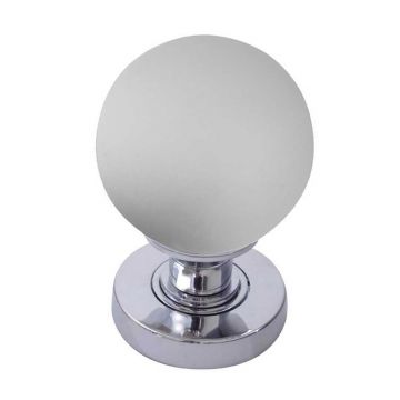 Frosted Glass Mortice Knob Sprung Rose Polished Chrome Plate