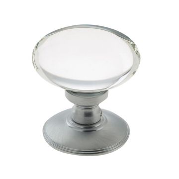 Clear Glass Oval Mortice Knob Satin Chrome Plate
