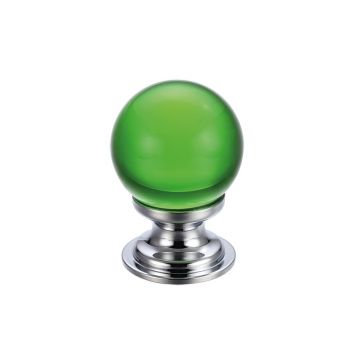 Green Glass Cupboard Knob 25 mm Polished Chrome Plate