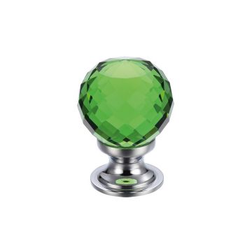 Green Glass Faceted Cupboard Knob 25 mm Polished Chrome Plate