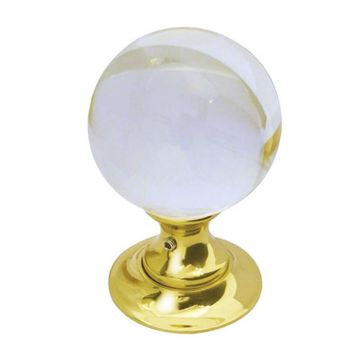 Clear Glass Mortice Knob Polished Brass Lacquered
