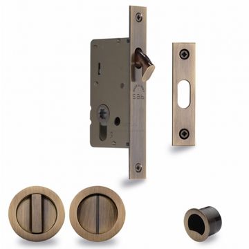 Inset Privacy Turn & Release with Lock for 35-52 mm Door (Brushed Antique Brass Lacquered)