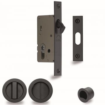 Inset Privacy Turn - Release with Lock for 35-52 mm Door with Lock & Edge Pull (Matt Black Finish)
