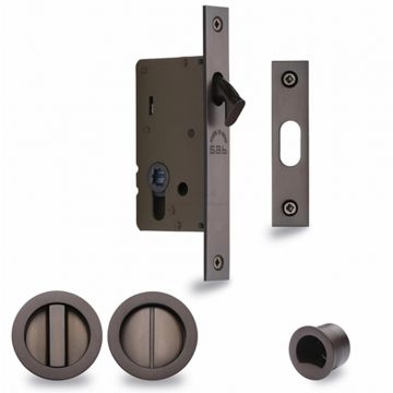Inset Privacy Turn - Release with Lock for 35-52 mm Door with Lock & Edge Pull (Matt Bronze Lacquered)