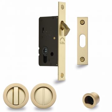 Inset Privacy Turn - Release with Lock for 35-52 mm Door with Lock & Edge Pull (Satin Brass Lacquered)