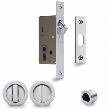 Inset Privacy Turn - Release with Lock for 35-52 mm Door with Lock & Edge Pull (Satin Chrome Plate)