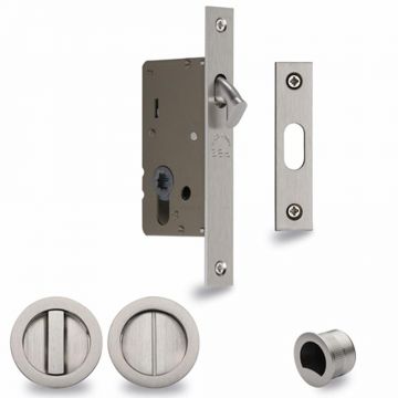 Inset Privacy Turn - Release with Lock for 35-52 mm Door with Lock & Edge Pull (Satin Nickel Plate)