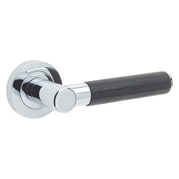 Lever Door Handle with Leather Grip Polished Chrome Plate