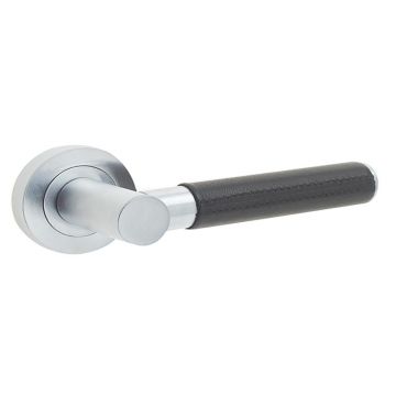 Lever Door Handle with Leather Grip Satin Chrome Plate