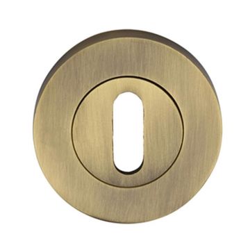 Square Edge Round Keyhole Profile Escutcheon 53 mm  Brushed Antique Brass Lacquered