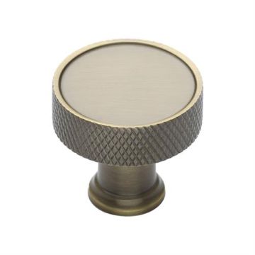Florence Knurled Cupboard Knob 32 mm Brushed Antique Brass Lacquered