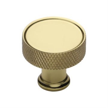 Florence Knurled Cupboard Knob 32 mm Polished Brass Lacquered