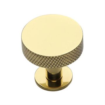 Knurled Disc Cupboard Knob 32 mm Polished Brass Lacquered