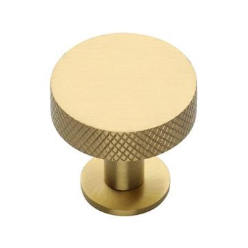 Knurled Disc Cupboard Knob 32 mm Satin Brass Lacquered