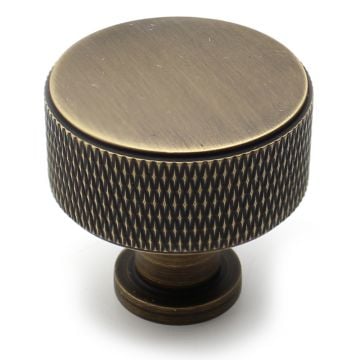 Arek Knurled Cupboard Knob 29 mm Antique Brass Lacquered