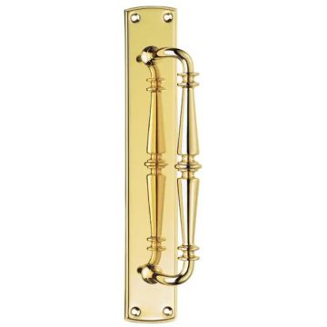 Pull Handle on Plate 382 x 64 mm Polished Brass Lacquered