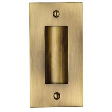 Flush Door Pull Handle 102 x 51 mm Brushed Antique Brass Lacquered