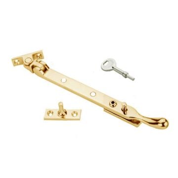 Lockable Bulb Casement Window Stay 203 mm Polished Brass Lacquered