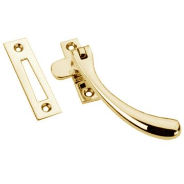 Bulb Window Fastener 16 mm Tongue with Mortice Plate Polished Brass Lacquered
