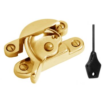Locking Fitch Sash Window  Fastener Narrow Style  Polished Brass Unlacquered