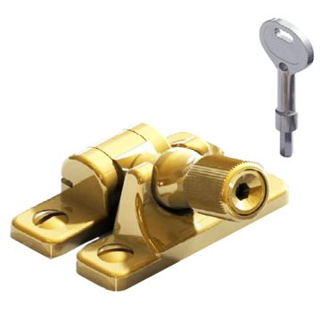 Locking Brighton Sash Fastener Narrow Style Polished Brass Lacquered