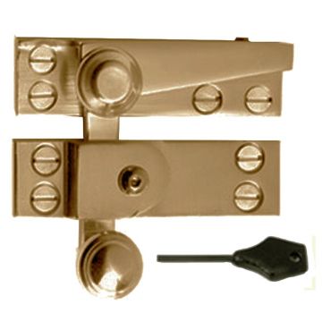 Lockable Reeded Arm Sash Window Fastener 70 mm  Antique Brass Unlacquered