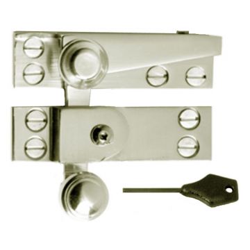 Lockable Reeded Arm Sash Window Fastener 70 mm Polished Nickel Plate