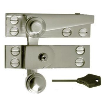 Lockable Reeded Arm Sash Window Fastener 70 mm Satin Nickel Plate