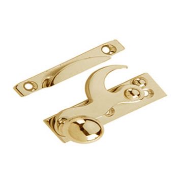 Ball Knob Sash Window Fastener Claw Pattern Narrow Style Polished Brass Lacquered