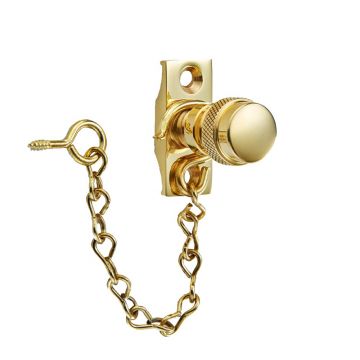 Acorn Sash Stop with Chain Polished Brass Lacquered