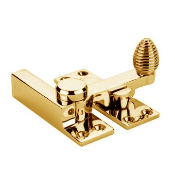 Quadrant Arm Beehive Sash Window Fastener 73 mm Polished Brass Lacquered