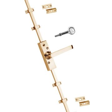 Espagnolette Bolt 2134 mm with Lever and Locking Mechanism Polished Brass Lacquered