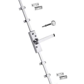 Espagnolette Bolt 2134 mm with Lever and Locking Mechanism Polished Chrome Plate
