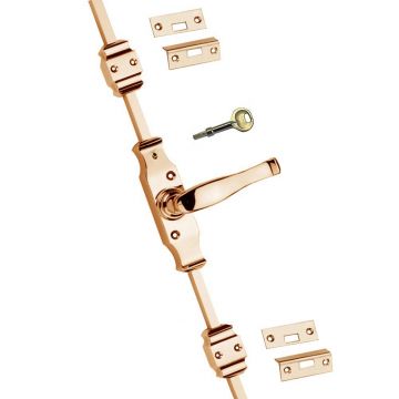 Espagnolette Bolt 2134 mm with Lever Handle & Locking Mechanism Polished Brass Lacquered