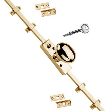 Espagnolette Bolt 2134 mm with Knob and Locking Mechanism Polished Brass Lacquered